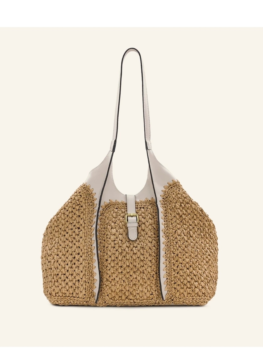 Patricia Nash Tan Woven Straw Shoulder Bag with Cream/White Leather Trim NWT